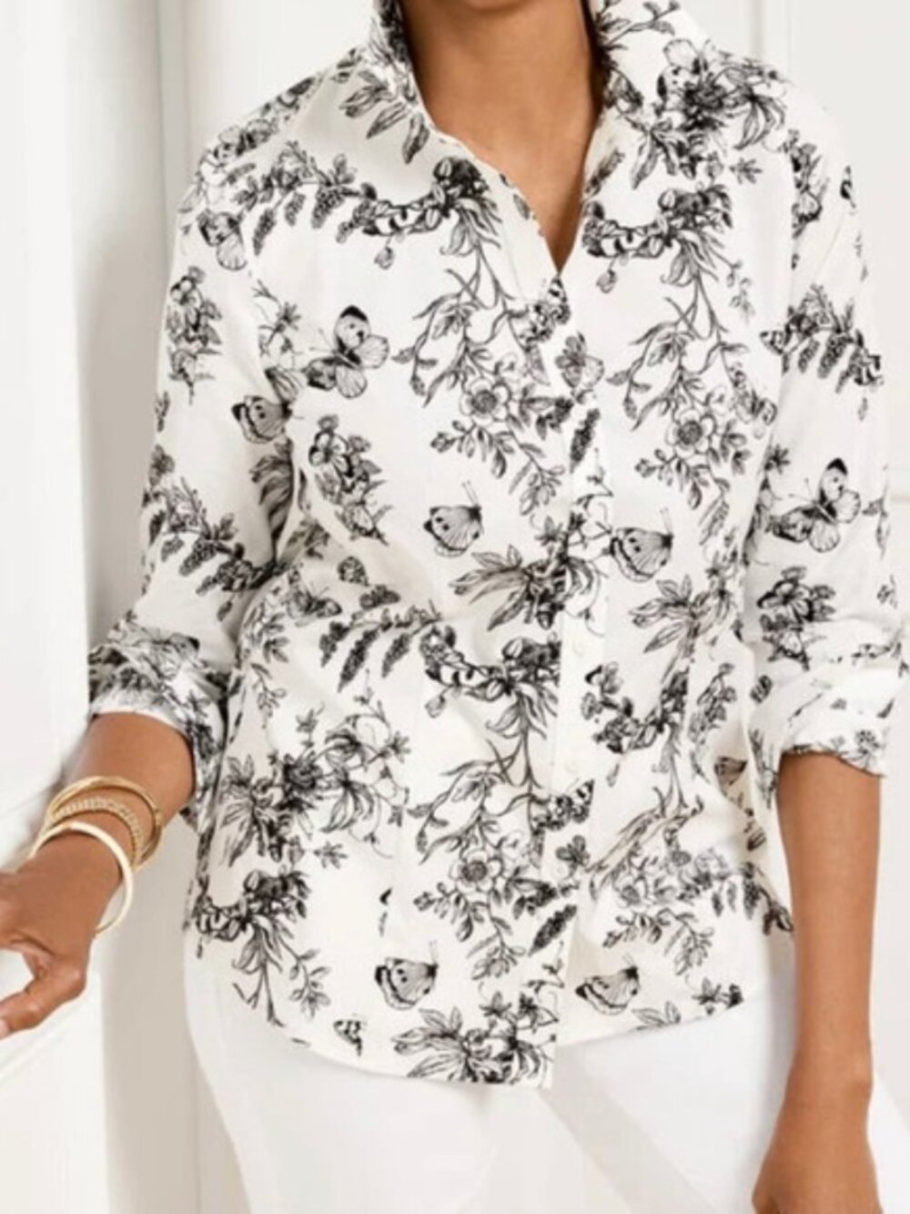NWT TALBOTS Non-Iron Button Front Perfect Shirt in Butterfly Toile SZ 14W